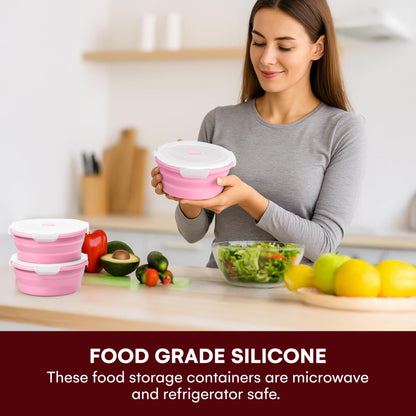 Vdomus Collapsible Food Storage Containers - Leak Proof, Microwave Safe - 40.5oz/1.2L Airtight Silicone Food Containers - Meal Prep Collapsible Bowls with Lids - Set of 3 - Green