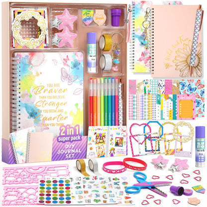 ADUSRIZ 2-Pack DIY Journal Kit for Girls Ages 8-14 Year Old, Birthday Christmas Gifts for Teen Girls, 70+ Pcs Art & Crafts, Scrapbook & Diary Supplies Toy Set Trendy Stuff for Kids