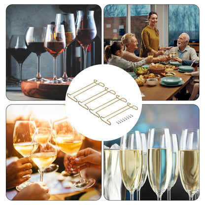 uxcell Wine Glass Rack Under Cabinet, 4Pcs 10-Inch Stemware Wine Glass Hanging Rack Stainless Steel Wine Glass Organizer Storage Hanger for 5mm Stemware Column, Gold