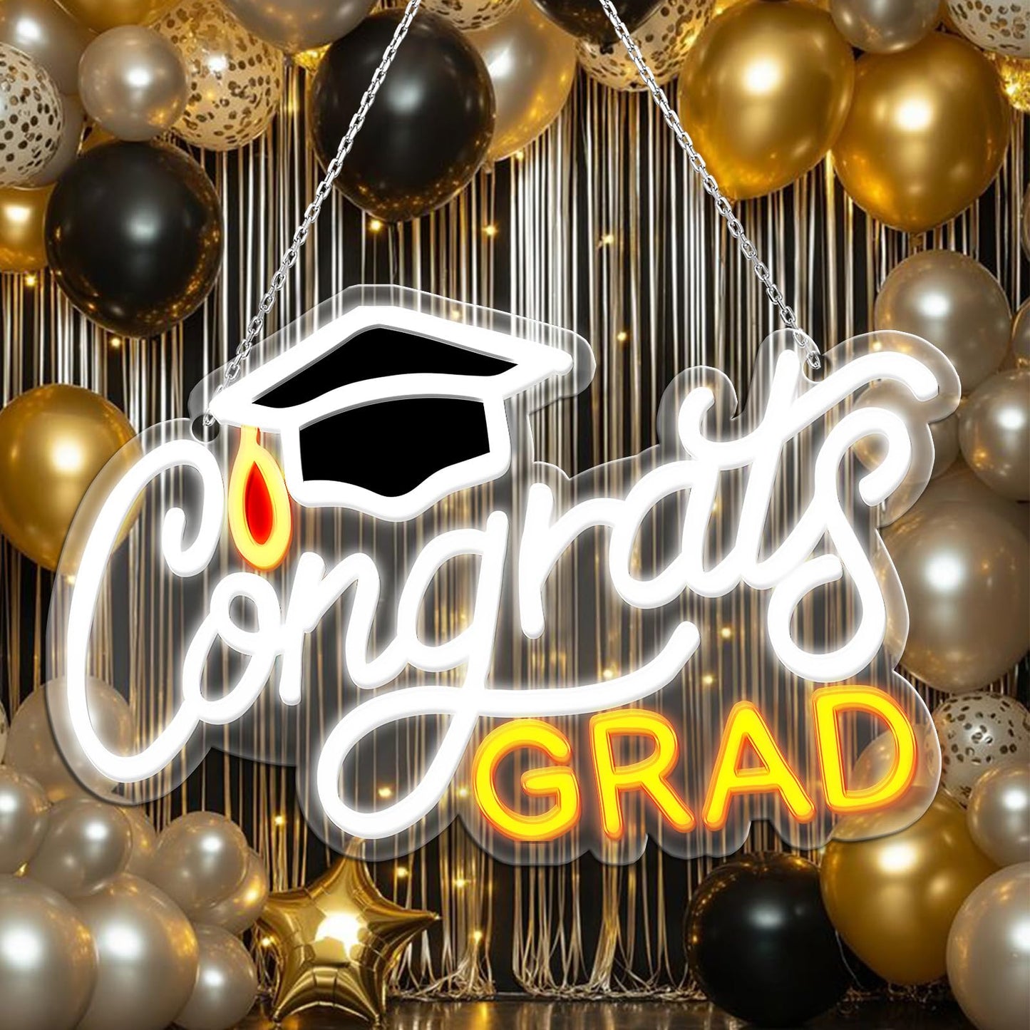 Congrats Grad Neon Sign with Mortarboard - 14.5" x 8.6", Adjustable LED Light Up Sign for Prom Party, Photo background wall, Class of Celebrations, Graduation Gift for Dorm Backdrop Room Decor