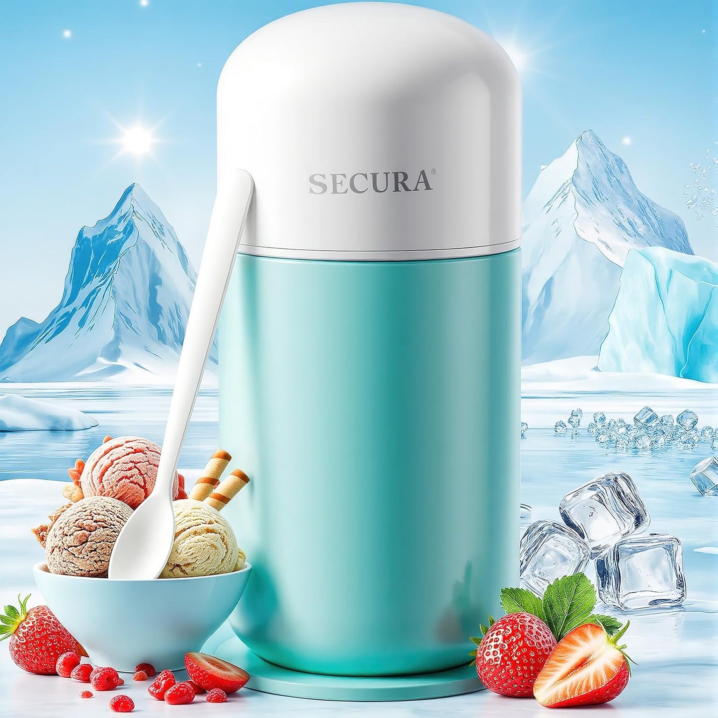 Frozen 0.4QT Secura Mini Ice Cream Maker for Gelato, Sorbet, Yogurt, Automatic Electronic Gelato Maker with Mixing
