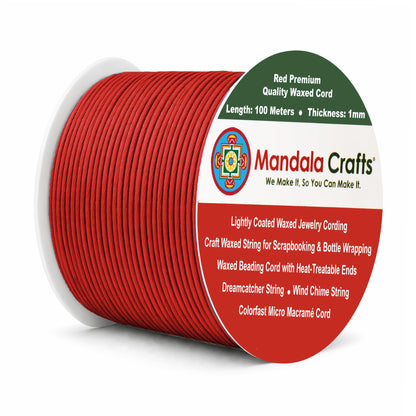 Mandala Crafts 1mm Red Cotton Waxed Cord for Jewelry Making, 109 Yards – Waxed Cotton String for Decorative Knotting and Accessory Assembly