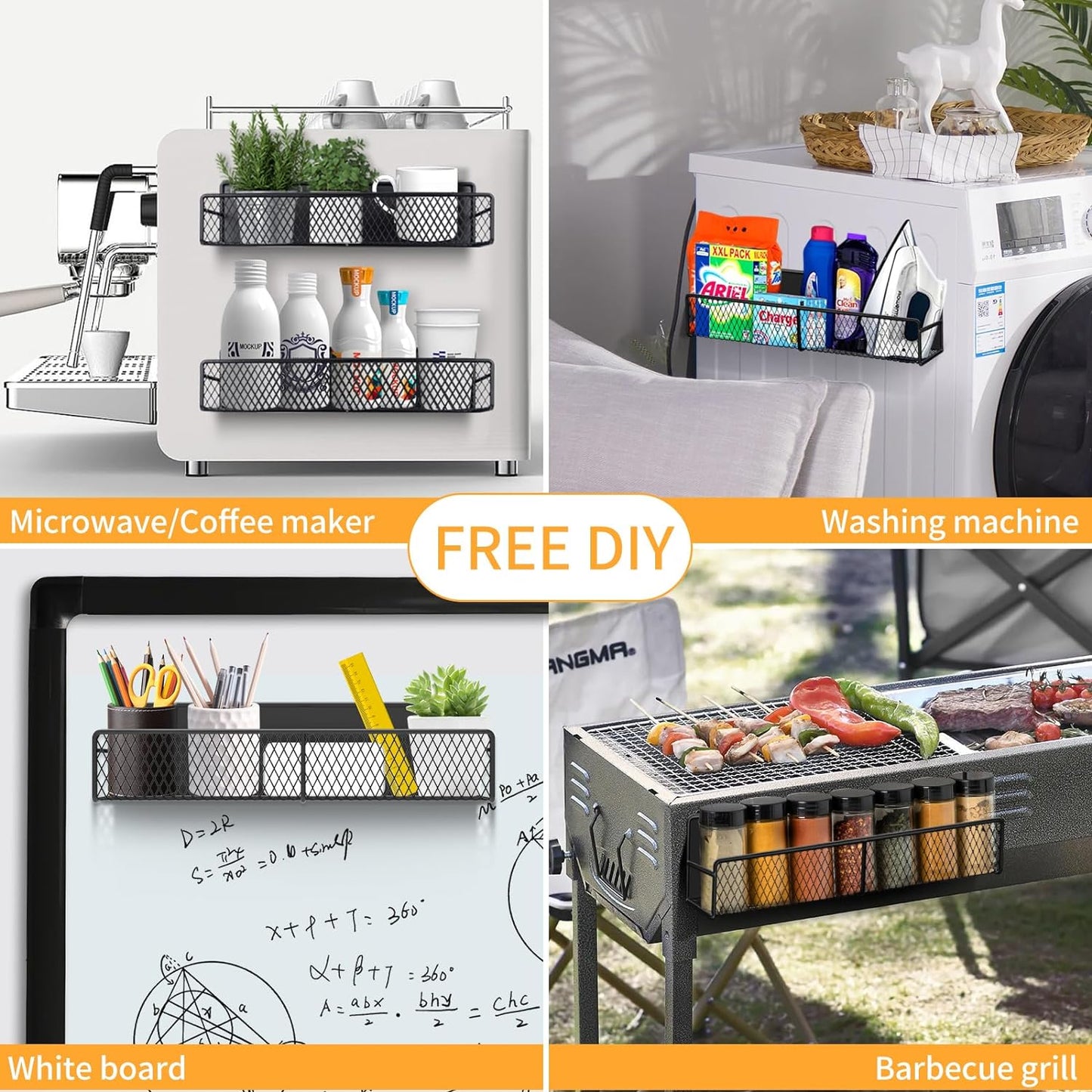 6 Pack 100% Magnetic Spice Rack for Refrigerator, Metal Strong Magnet Shelf Black, Space Saving Spice Organizer, Home
