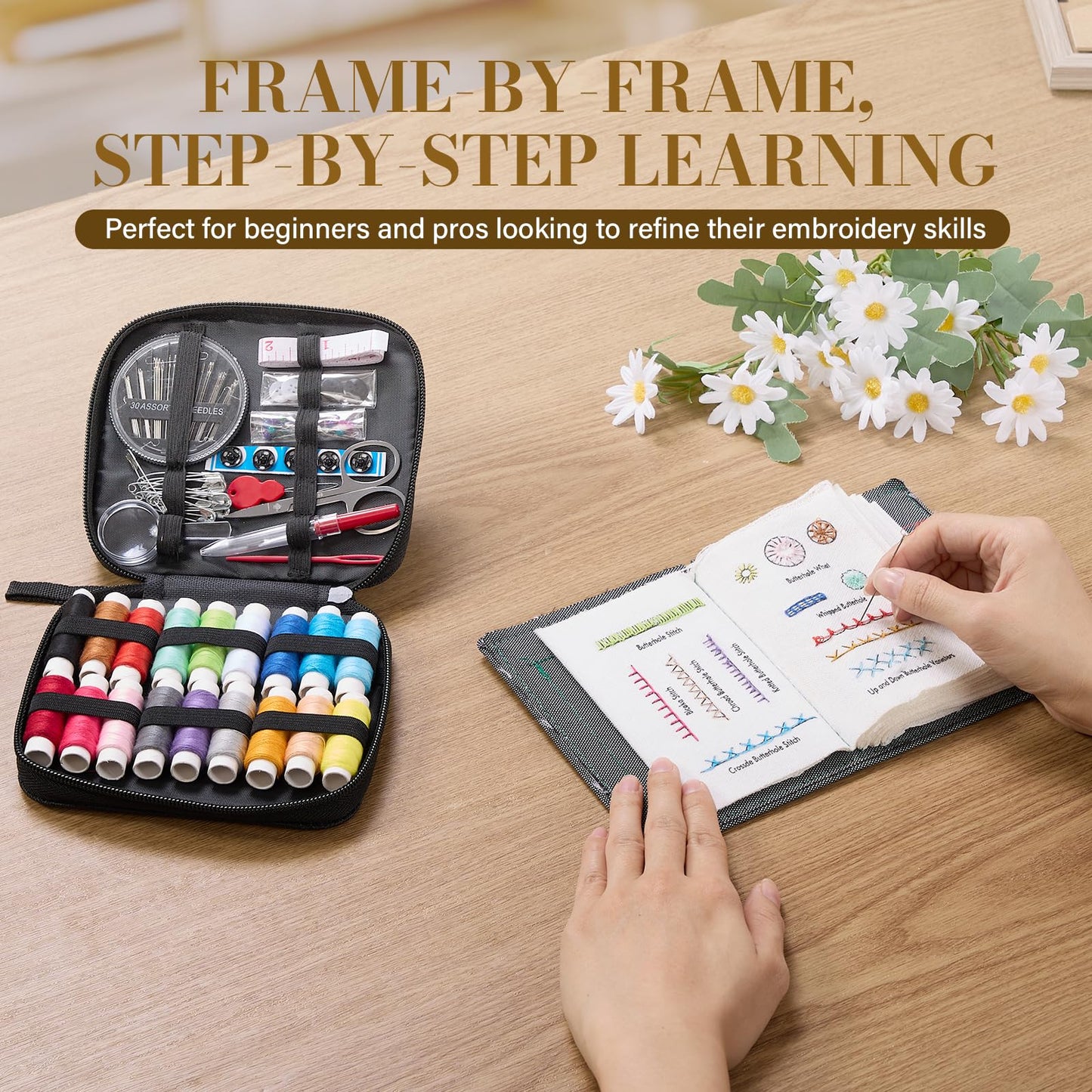 Btesilm Embroidery Stitch Book Set, Including 106 Universal Stitch Diagrams and 86 Sewing Tools, Suitable for Adults, DIY Craft Enthusiasts, and Beginners
