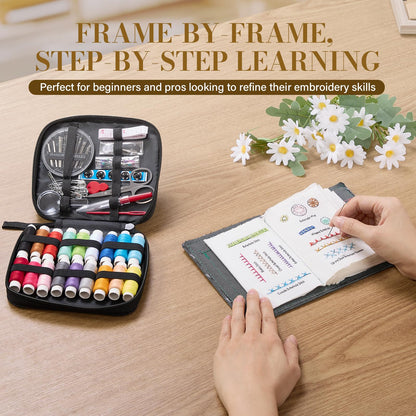 Btesilm Embroidery Stitch Book Set, Including 106 Universal Stitch Diagrams and 86 Sewing Tools, Suitable for Adults, DIY Craft Enthusiasts, and Beginners