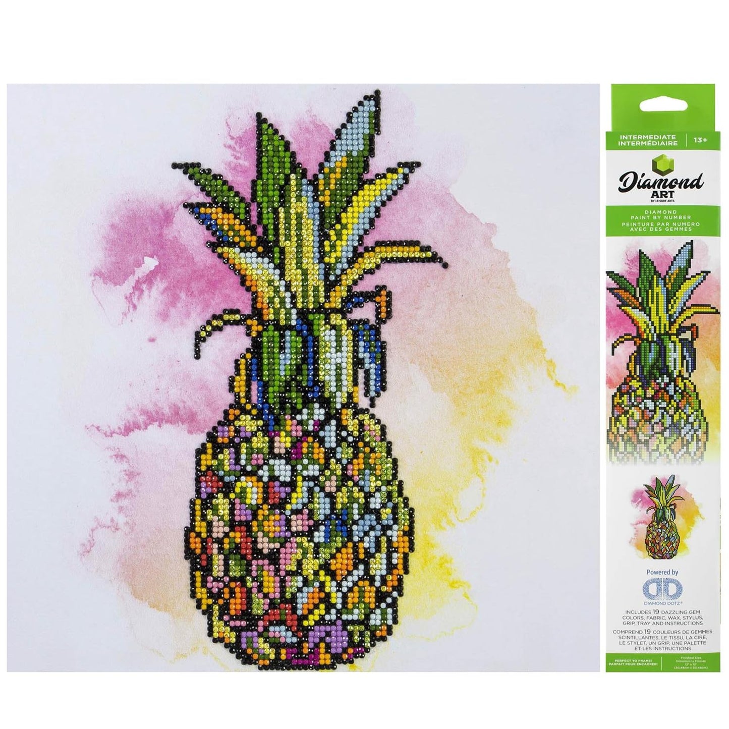 DIAMOND ART BY LEISURE ARTS Pineapple, 12"X12", Intermediate Diamond Painting Kits for Adults, Art for Adults, Kit, Painting