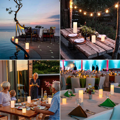 Eldnacele Waterproof Flameless Flickering Candles with Remote and Timer, Battery Operated LED Pillar Candles Indoor Outdoor White Plastic Candle Pack of 4 Wedding Dinner Home Decor, D3 x H4 5" 6" 8"