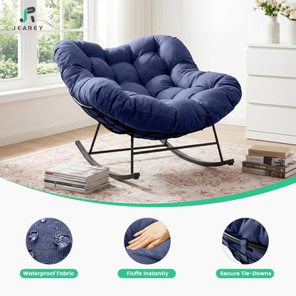 JEAREY Outdoor Papasan Rocking Chair - Oversized Comfy Egg Chair for Patio & Garden | Navy Blue