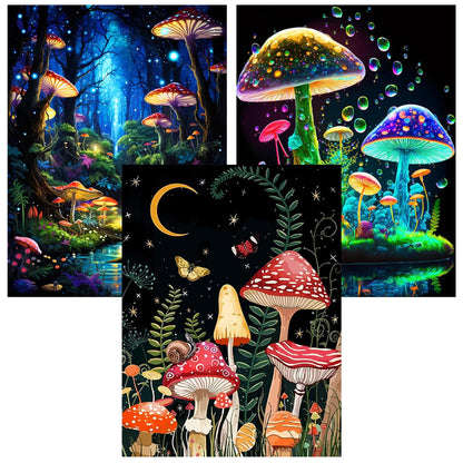 3 Pack Diamond Art Kits for Adults, Mushroom Diamond Painting Kits for Adults, 5D DIY Round Drill Gem Art Paint with Diamonds Dots Crafts Kits for Home Decor Gift 12x16inch