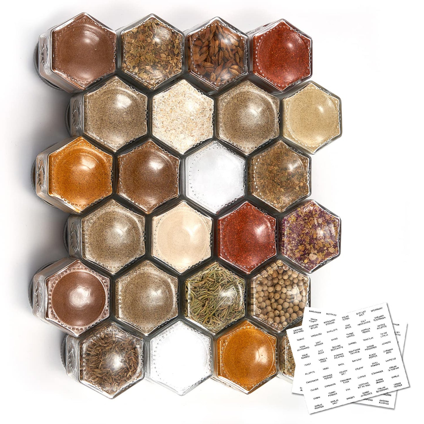 Homazing Set of 20 Large 4oz Magnetic Spice Jars for Refrigerator, Hexagon Glass Magnetic Spice Jars with Shaker Lids and Labels for Kitchen RV Travel Trailer, Magnetic Spice Containers for Fridge