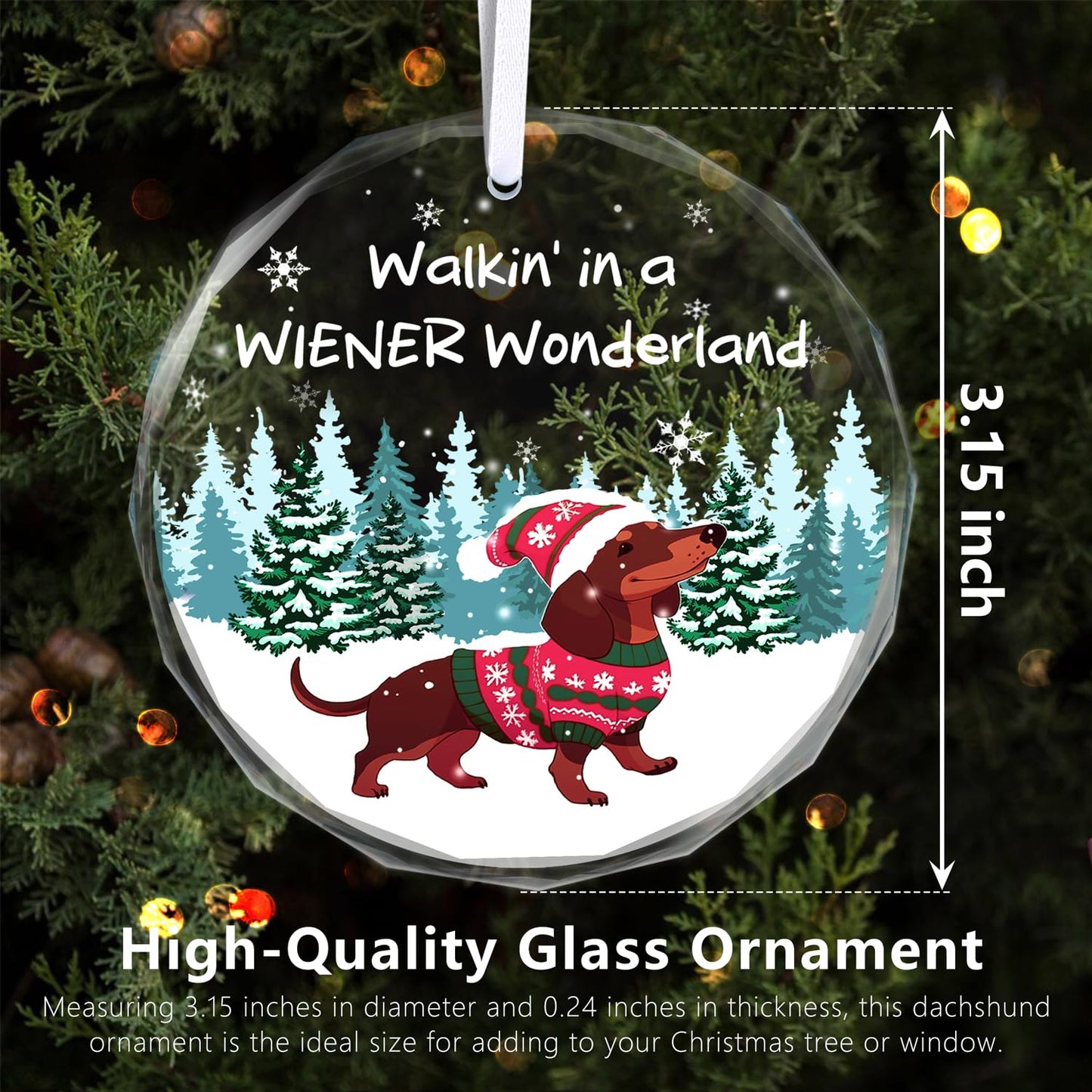 Christmas Ornaments 2025 - Dachshund Christmas Decorations Weiner Dog Decor Dachshund Gifts for Women Glass Christmas Dachshund Ornament with Box