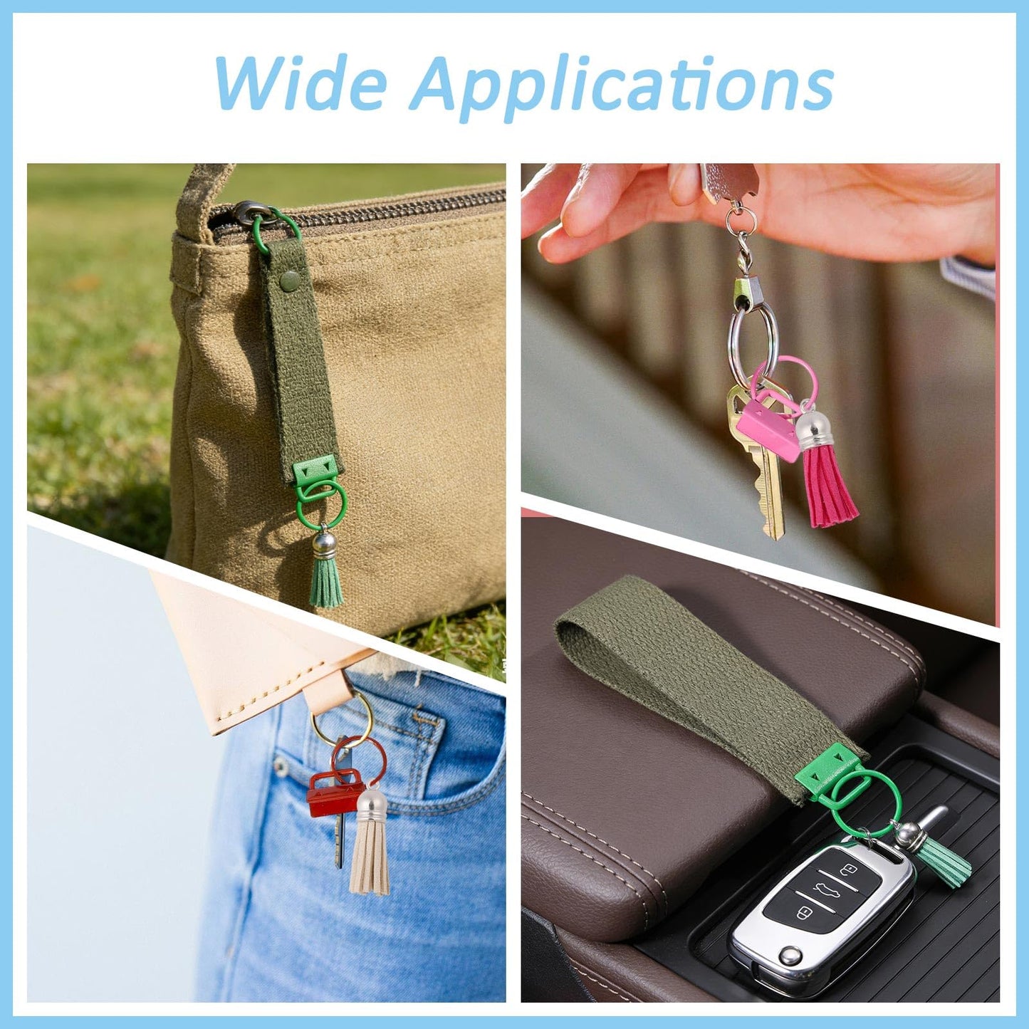 CONCHLERY 84 Pcs Mix Colors Key Fob Hardware Set Keychain Making Kits with Tassels Bulk Charms Wristlet Hardware for DIY Keychain Making