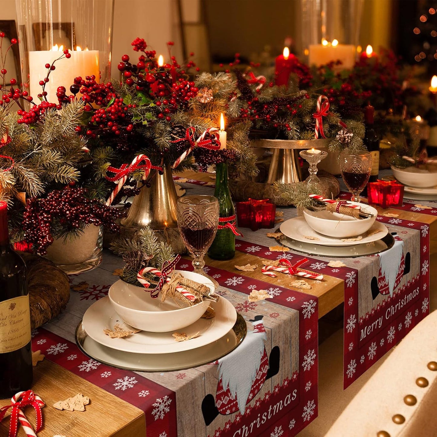 Christmas Gnome Table Runner, 13 x 70 Inch Non-Slip Dresser Scarves for Holiday Decorations