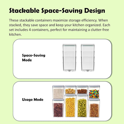 EE Airtight Food Storage Containers Set, Stackable BPA-Free for Kitchen Pantry Organization, Ideal for Cereal, Snacks,