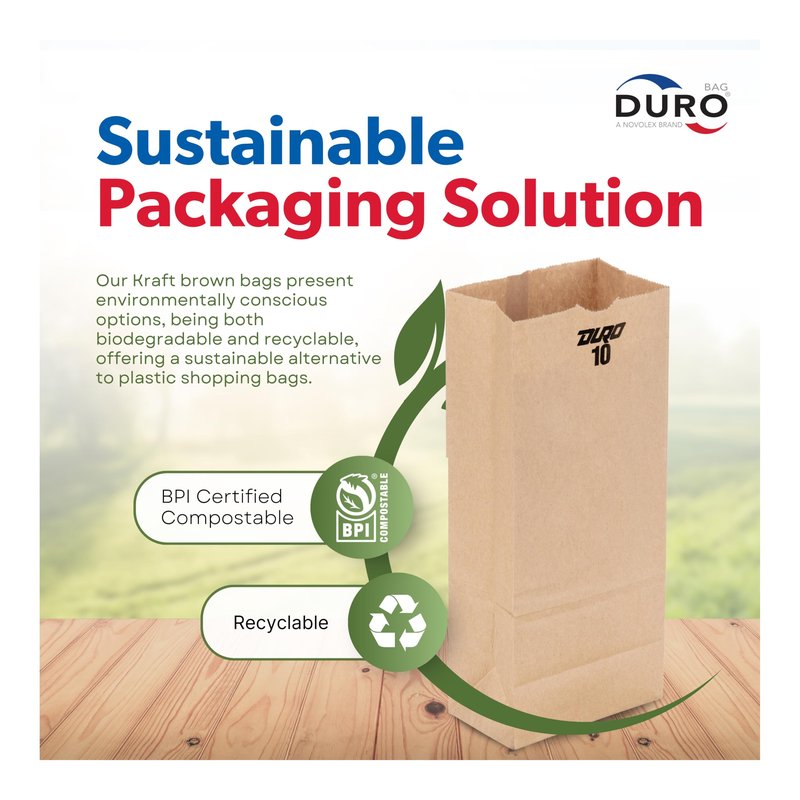 DURO ID# 18410 10# SOS Bag 35# 100% Recycled Natural Kraft, 500 Piece