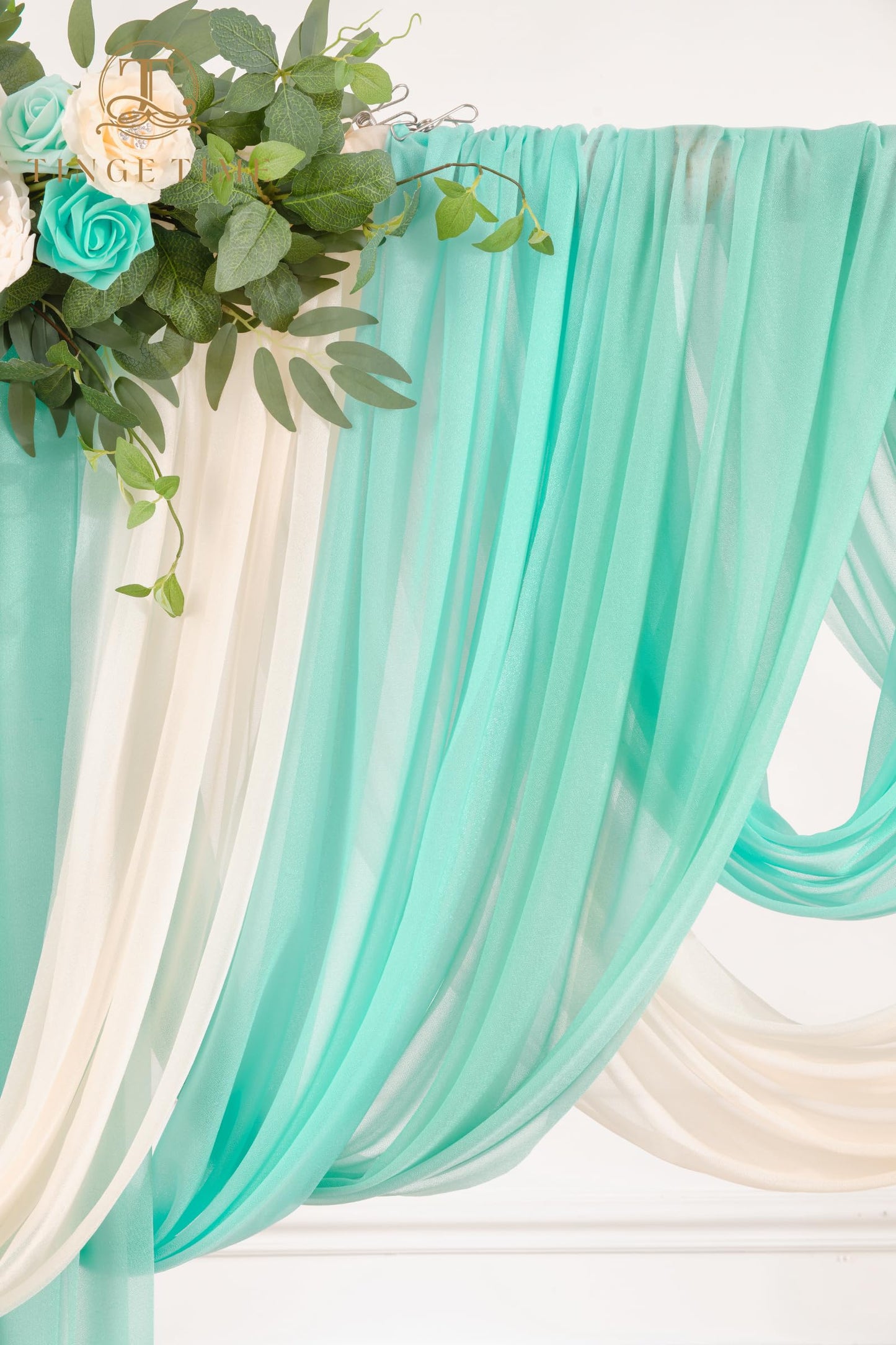 TINGE TIME Wedding Arch Flowers Kit - Deluxe 5pcs Artificial Floral Swag with 3 Sheer Drapes, Realistic Silk Flower Arrangements for Wedding Ceremony Arbor Backdrop Reception Party Home Decor