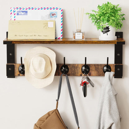 Oraich Wall Hooks with Shelf, Coat Rack Wall Mount for Coat Backpack Key Clothes Hanger, Wall Floating Shelf Hanging in Entryway, Living Room, Bathroom, Bedroom, Kitchen