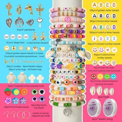 Gionlion 30,000 Pcs Clay Beads Bracelet Making Kit, 168 Colors 8 Boxes Flat Preppy Beads for Friendship Bracelets, Jewelry Kit with Pendant Charms Elastic String Crafts Arts Crafts Gifts
