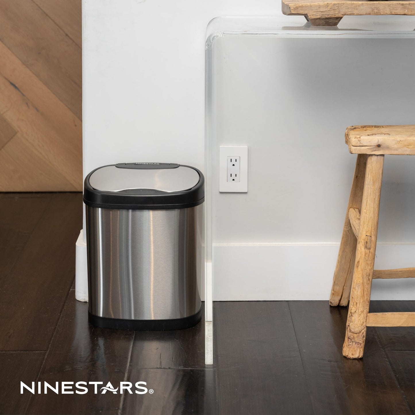 Ninestars Two-Piece Automatic Trash Can Combo Set, 13 Gal (50L) & 3 Gal (12L) Touchless Motion Sensor Garbage Cans with Odor-Sealing Lids, Matching Oval Stainless Steel, Black Trim