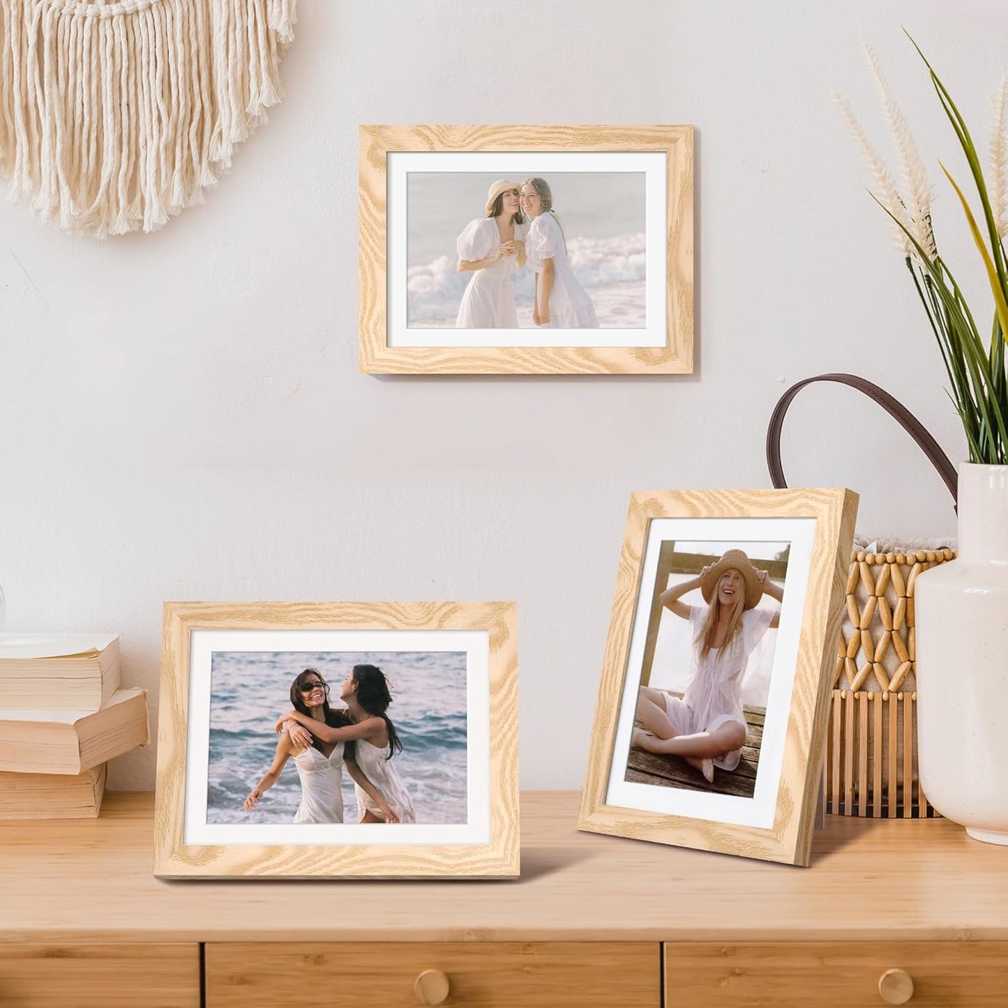 Upsimples 5x7 Picture Frame - Versatile Display for 4x6 Photos with Mat | Natural Finish, 1 Pack
