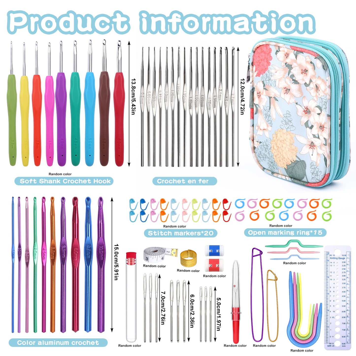 Mayboos 96 Pack Crochet Hooks Set, Ergonomic Crochet Hooks Weave Yarn Kits with Storage Case and Crochet Needle Accessories, Crochet Needles Kit for Beginners and Experienced Crochet Hook