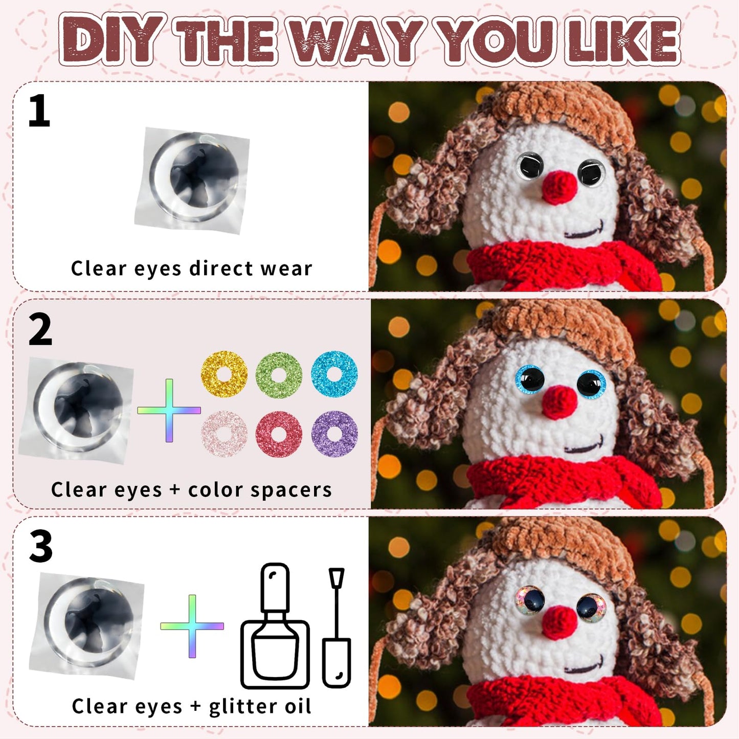 MUCUNNIA 168pcs 3D Glitter Safety Eyes 16-35mm Moon Safety Eyes for Crocheting with Washers Large Safety Eyes for Amigurumi Crochet Eyes for Stuffed Animals Doll Making Gift for Crochet Lovers