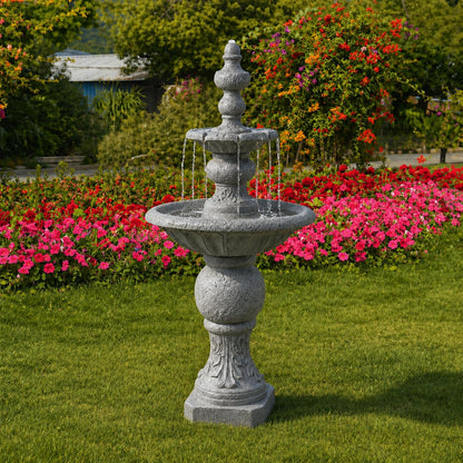 Teamson Home 52.56 in. Outdoor Two-Tier Water Fountain with Realistic ICY Stone Texture for Outdoor Living Spaces Creating a Calming Oasis for Gardens, Landscaping, Patios, Balconies, Lawns, Gray