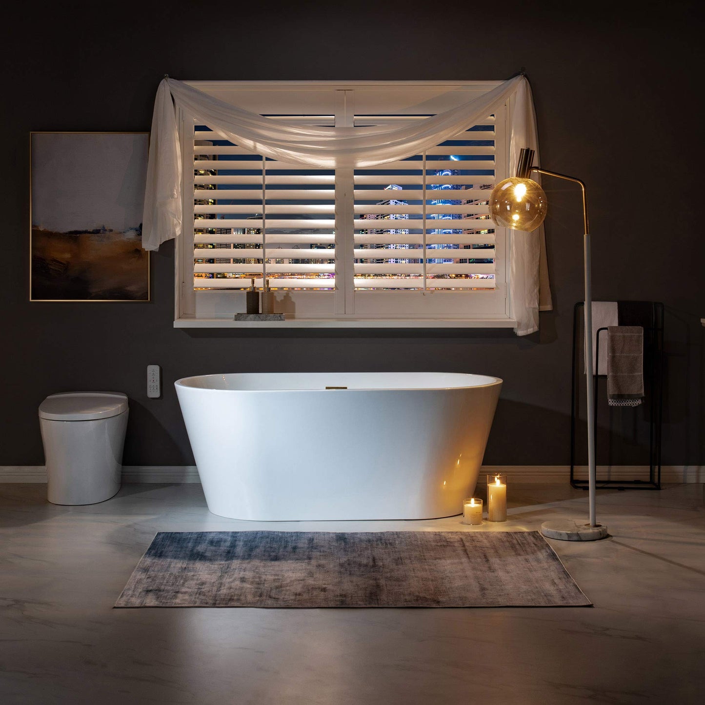 WOODBRIDGE 59" Freestanding White Acrylic Soaking Bathtub with Brushed Gold Drain and Overflow,BTA1514 -BG-Drain &O