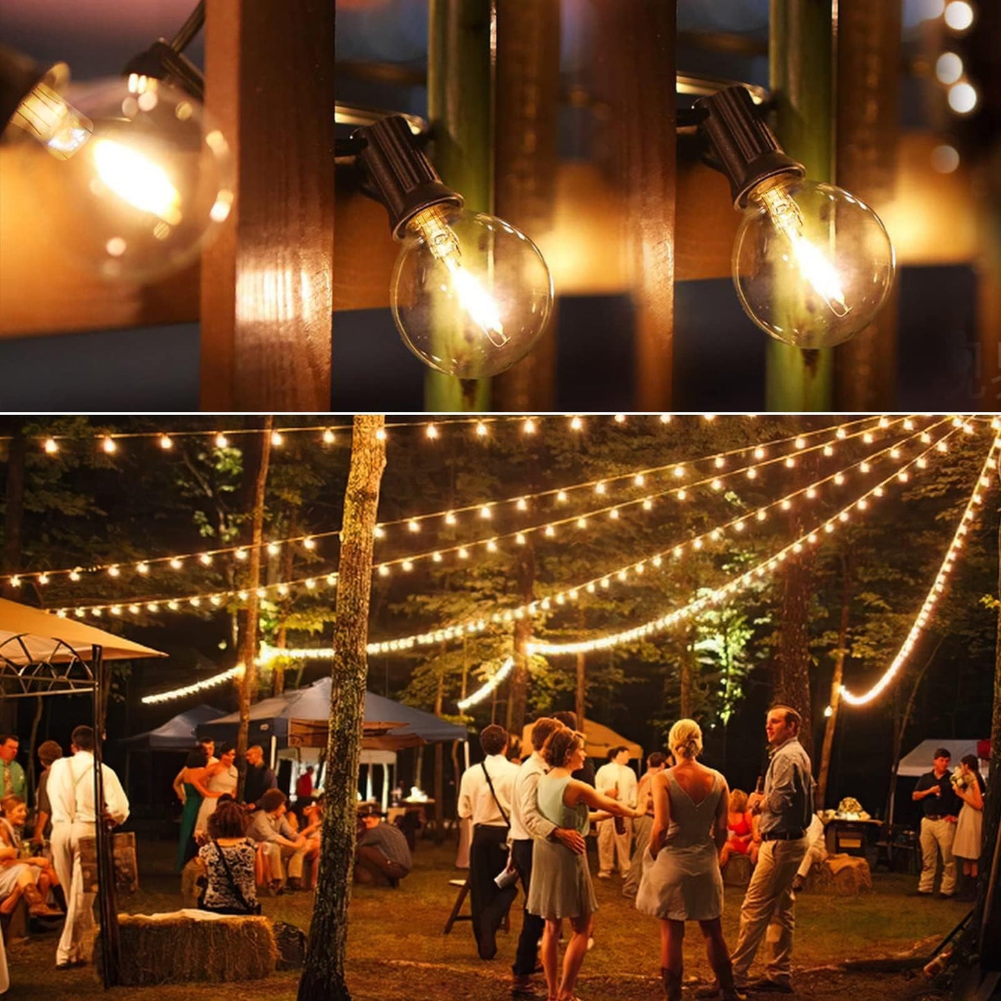 GLUROO 120FT Outdoor String Lights, G40 LED Patio Lights with 64pcs Bulbs, Waterproof Shatterproof Dimmable Globe Hanging Outdoor Cafe Bistro Porch Outside Light, 2Packs * 60ft