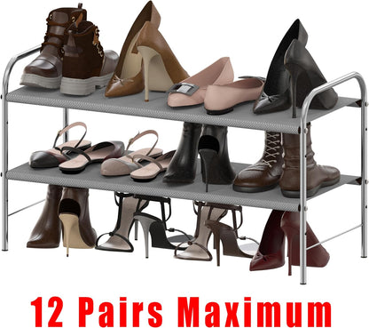 Simple Houseware 2-Tier Shoe Rack - Stylish Grey Storage Organizer for Home & Entryway