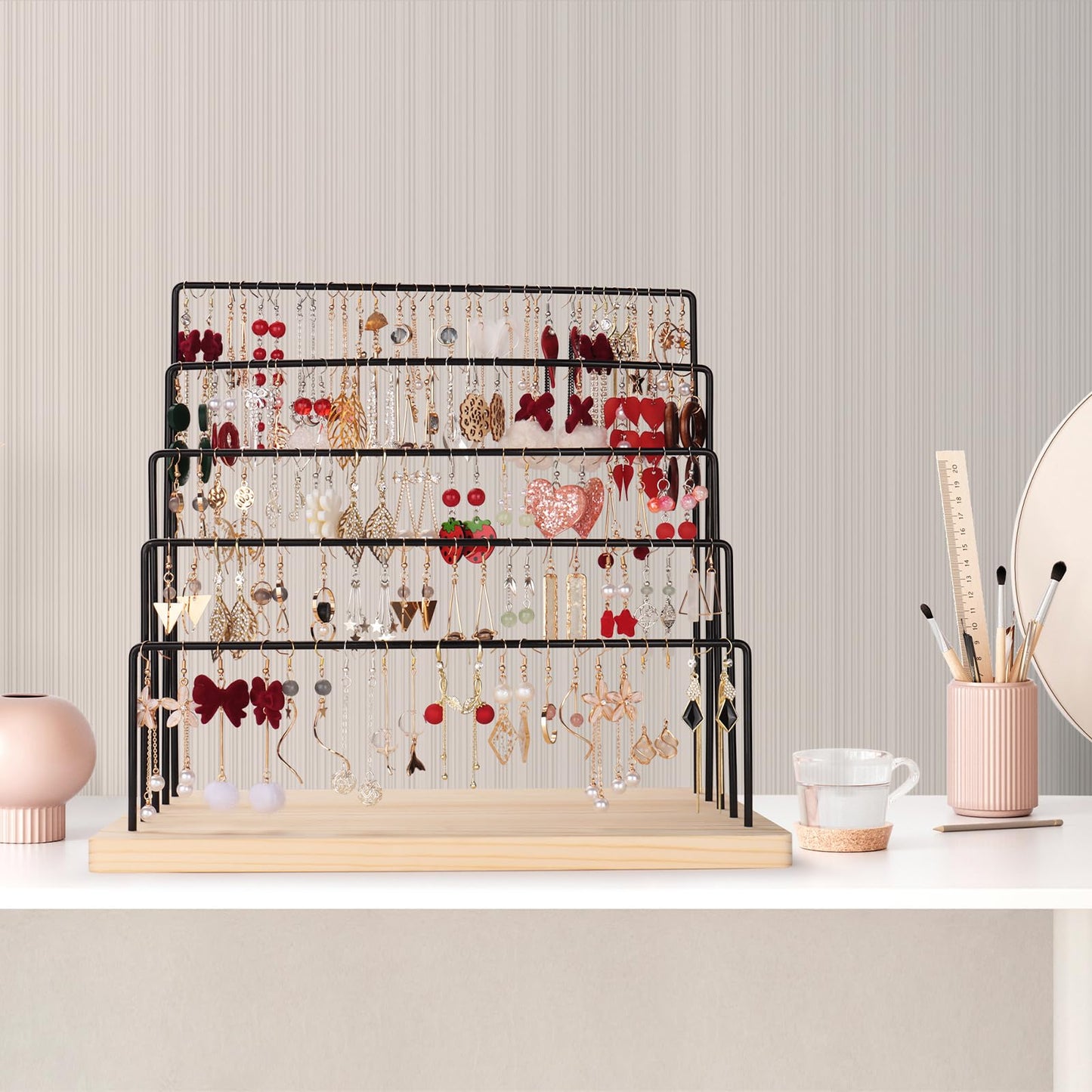 shidaishiye Earring Display Stand for Selling, Earring Rack Display Holder with 40 Earring Cards, 5 Tiers Jewelry Display for Vendors