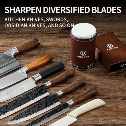 Rolling Knife Sharpener Kit, Knife Sharpening Kit, Kitchen Knives Sharpener Roller with Diamond and Ceramic for Steel of Chef Blade, Knives Sharpening Tool with 15 & 20 Degree Magnetic Angle, Walnut