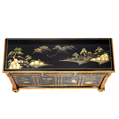 Red Lantern Artisan Crafted Black Lacquer Sideboard - Landscape