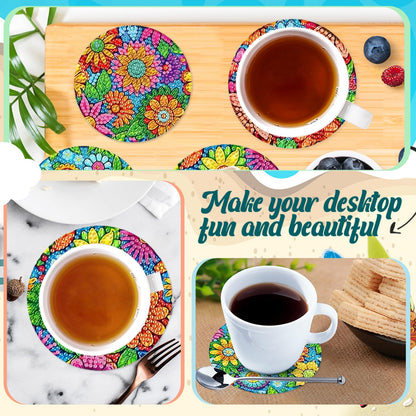 C'eitura 8Pcs Pattern DIY Diamond Art Painting Coasters Kit, Abstract Geometric Wooden Drink Coasters, Modern Home Decor Art Craft for Adults, Relaxing Gift with Holder