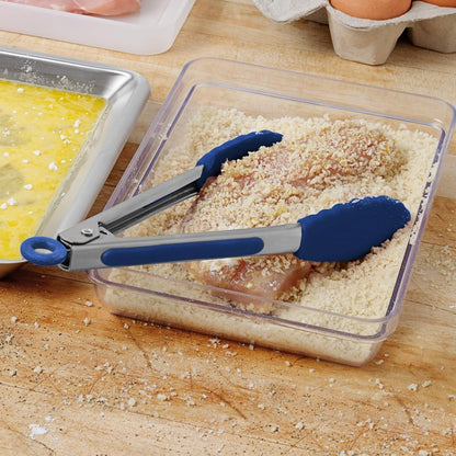 Tovolo Mini Silicone Easy-Grip Tongs, Non-Slip Handle, Blue, 8.25 Inches