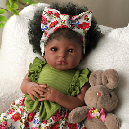BABESIDE 3 Pcs Reborn Baby Doll Clothes Set for 17-20 Inch Babys Doll, Floral Jumpsuit, Bow Headband and Socks for Realistic Dolls Girl