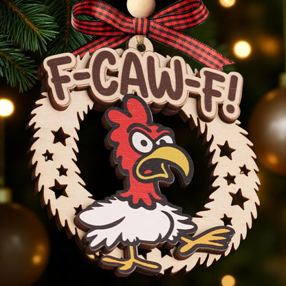 2025, Katinat Funny Christmas Ornaments Wooden F-Caw-F Chicken Ornaments Chicken Gifts for Chicken Lovers Funny White