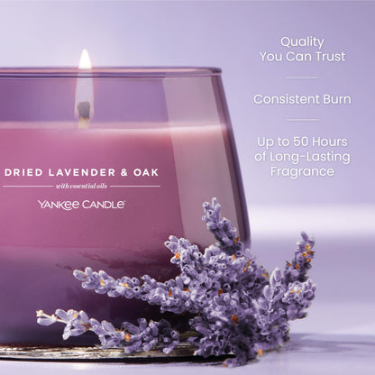 Yankee Candle Studio Scented Candle, Single Wick Jar Candle for Home Fragrance, Premium Plant Wax Blend, Long Lasting Burn, Dried Lavender & Oak (Pack of 1)