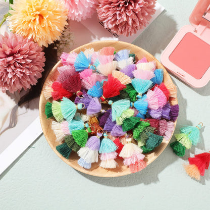 Dingion 100Pcs Tiny Tri Layered Keychain Tassels Mini Tassel Craft Jewelry Making Tassel for Earring Bookmark(Fresh Colors)