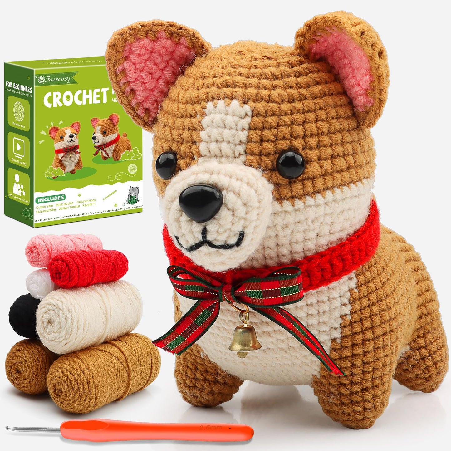 Faircosy Animal Crochet Kit for Beginners: Includes Complete Tools Ample Yarn Step by Step Videos for Teens Adults - Perfect Amigurumi Kit for Indoor Entertainment & Long Journeys