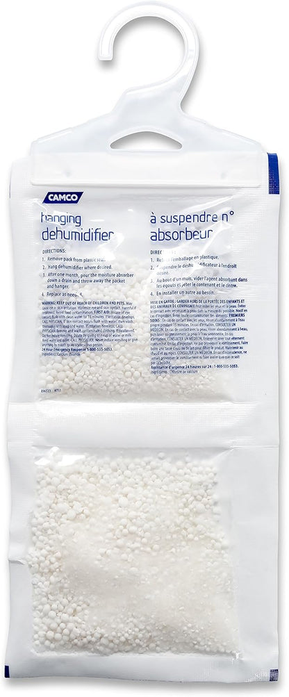 Camco 44286 Fragrance Free Hanging Dehumidifier - Convenient Hook Absorbs up to 3x Its Weight in Water, 2 Pack