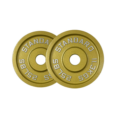 Gold Finish Olympic Steel Plates - Pairs and Sets 2 Inch Barbell Standard in Premium Gold for Weight Lifting (155lb Set)