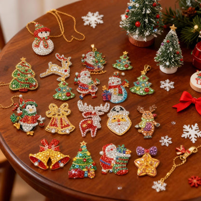 Chuangdi 20 Pcs Diamond Art Christmas Ornaments Diamond Art Kit for Adult DIY Diamonds Painting Keychains Crystal Rhinestone Arts Craft Santa Snowman Xmas Party Decor Supplies