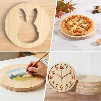 4 Pack 12 inch Round Wooden Plaque, 3/4 Inch Thick Unfinished Wooden Circle Plaque, Natural Pine Wood Coaster Base for Craft Projects, Sign, Painting, Woodcarving, Engraving