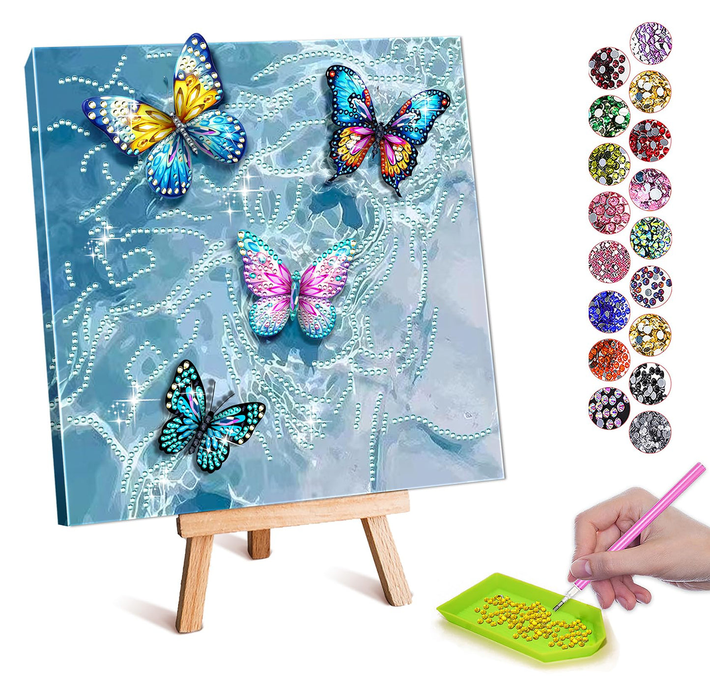 SJTYDX 5D Diamond Painting Kit, Diamond Art Butterfly with Movable Wings, DIY Rhinestone Gem Arts Crafts with Frame & Easel for Decor Gift, 7.8x7.8 Inch