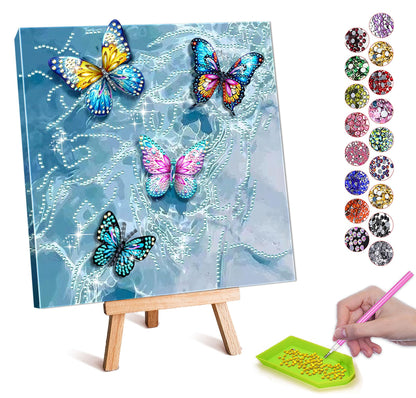SJTYDX 5D Diamond Painting Kit, Diamond Art Butterfly with Movable Wings, DIY Rhinestone Gem Arts Crafts with Frame & Easel for Decor Gift, 7.8x7.8 Inch