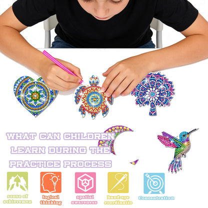 6 PCS Diamond Art Suncatchers Mandala Diamond Art Kits for Adults Kids Double Sided Hummingbird Diamond Painting Wind Chime Christmas Hanging Ornaments Birthday Gifts for Teen Women Mother Gifts