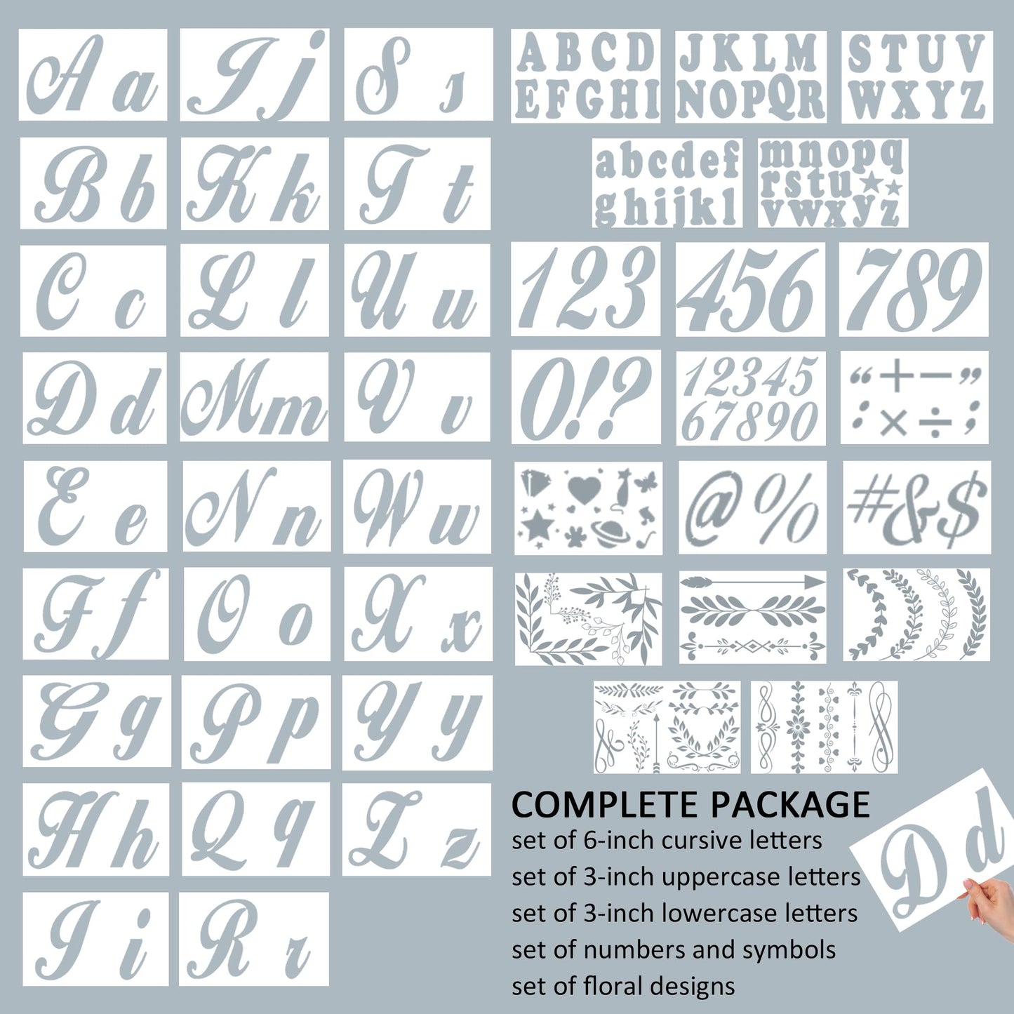 175 Alphabet Numbers Floral Stencils Small Large 2 Inch and 4 Inches Upper Lowercase Arts Crafts Letters Stencil Reusable Template for Calligraphy DIY Painting Wood Wall Fabric Rock Bullet Journal Kit
