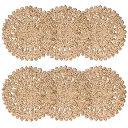 DELAQIKO 13.8" Round Corn Husk Placemats | Boho Woven Rattan Table Mats | Natural Spring Farmhouse Plate Chargers | Handmade Rustic Wicker Place Mats for Christmas Wedding (Set of 6)