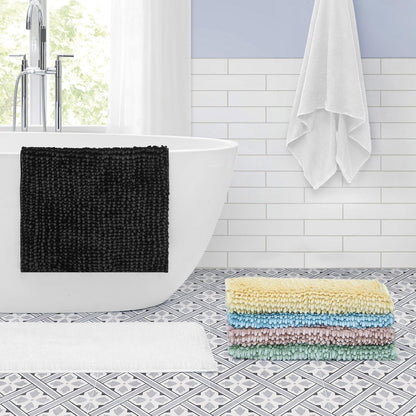 Laura Ashley Butter Chenille Bath Rug, Absorbent Shaggy Non-Slip Bathroom Mat - 2 Piece Navy